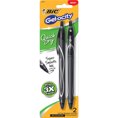 BIC Gel-ocity Quick Dry Retractable Gel Pen | 2Pk